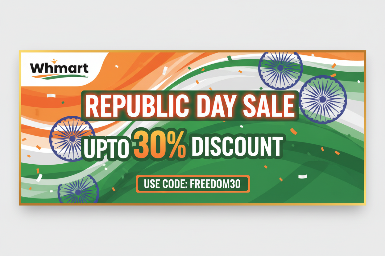 Whmart Republic Day Sale Upto 30% discount, use code FREEDOM30    ,,,   image size: width x height (1880 x 720)px